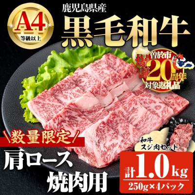 鹿児島県産黒毛和牛A4等級以上肩ロース焼肉用 合計1.0kg・和牛スジ肉250g×2P