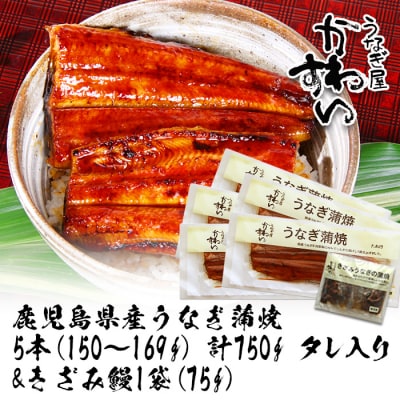 鹿児島県産うなぎ蒲焼(150g×5本)+きざみ75g