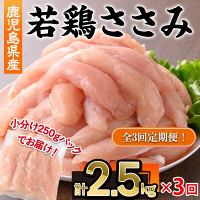 【3回定期】鹿児島県産若鶏ささみ(計2.5kg×3回)