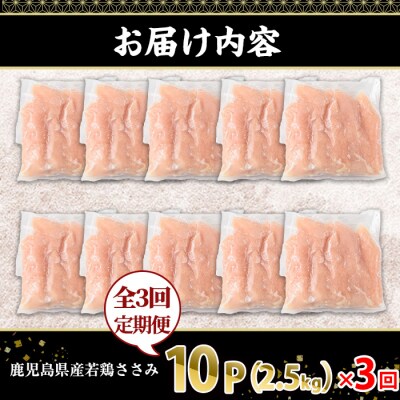 【3回定期】鹿児島県産若鶏ささみ(計2.5kg×3回)
