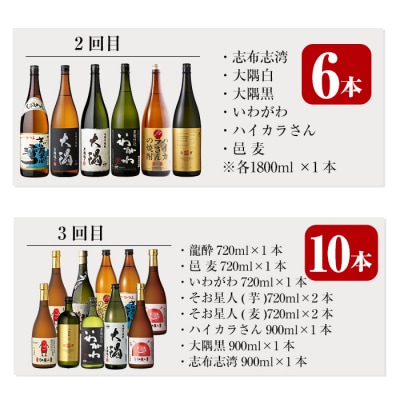 【3回定期】焼酎お楽しみ定期便(総計22本)