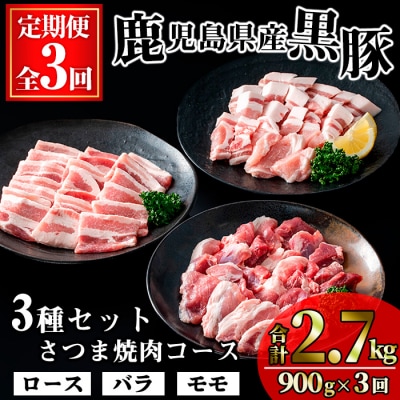 【3回定期】かごしま味わい黒豚 さつま焼肉コース (合計2.7㎏)