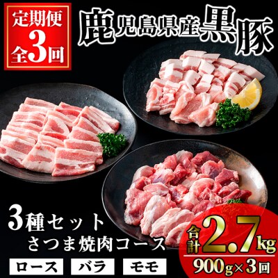 【3回定期】かごしま味わい黒豚 さつま焼肉コース (合計2.7㎏)