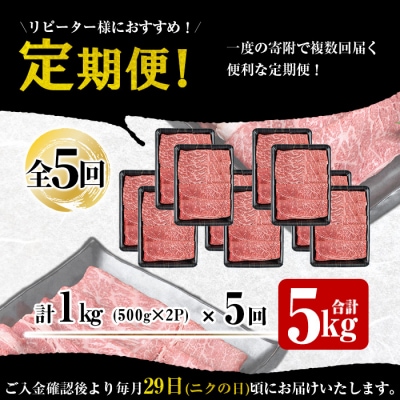 <5回定期便>鹿児島県産黒毛和牛モモスライス(計5kg・1kg(500g×2P)×5回) 