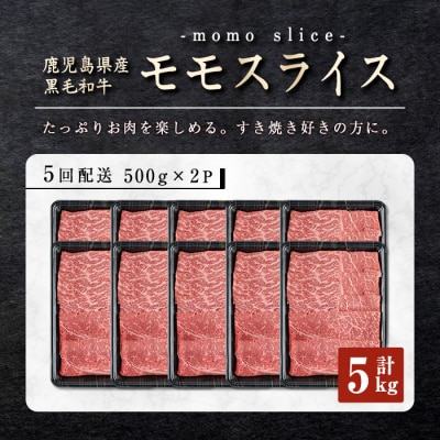 <5回定期便>鹿児島県産黒毛和牛モモスライス(計5kg・1kg(500g×2P)×5回) 