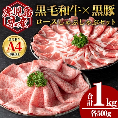 鹿児島県産黒毛和牛ロース×黒豚肩ロースしゃぶしゃぶセット (合計1kg・各500g)