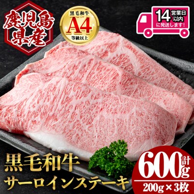  鹿児島県産黒毛和牛サーロインステーキ 計600g(200g×3枚)