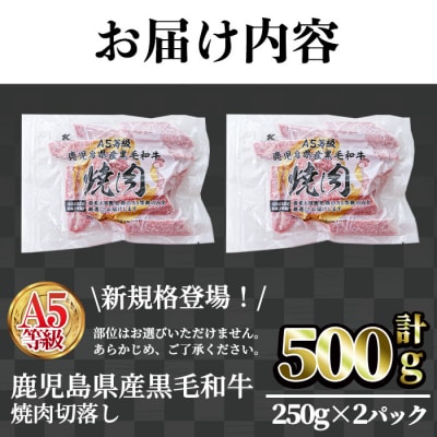 A5等級鹿児島県産黒毛和牛焼肉切落し(計500g・250g×2パック)