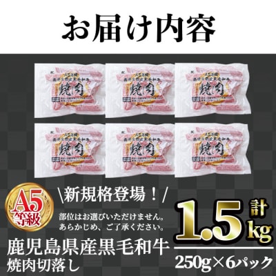 A5等級鹿児島県産黒毛和牛焼肉切落し(計1.5kg・250g×6パック) 
