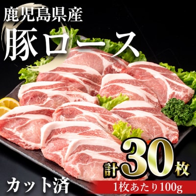 鹿児島県産豚ロース 100g カット(計3kg・100g×30パック)