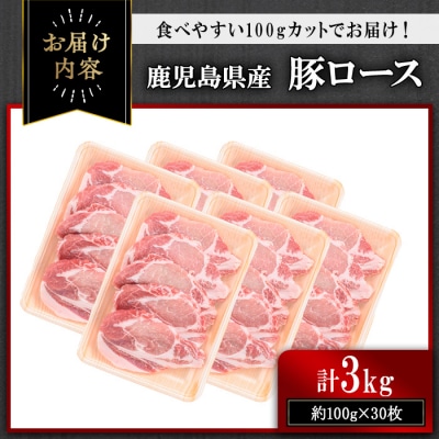 鹿児島県産豚ロース 100g カット(計3kg・100g×30枚)