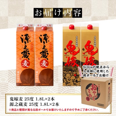 岩川醸造 本格麦焼酎飲み比べ1800mlパック(源之蔵、鬼嫁:各1800ml×2本) 合計4本