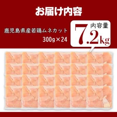 鹿児島県産若鶏ムネカット(計7.2kg・300g×24P) 
