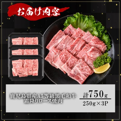 鹿児島県産A5等級黒毛和牛霜降りロース焼肉750g