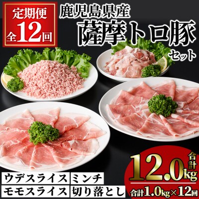 【12回定期】薩摩トロ豚モリモリお試しパック1kg×12回(合計12kg)