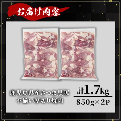 【訳あり】鹿児島県産さつま黒豚不揃い焼肉　計1.7kg
