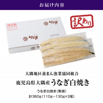 【2025年7月31日までの期間限定】【訳あり】【数量限定】鹿児島県大隅産うなぎ白焼3尾　計360g