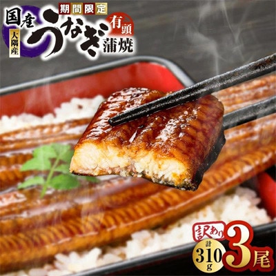 【期間限定】【訳あり】鹿児島県大隅産うなぎ蒲焼有頭 3尾セット(計310g)KN007-002-07
