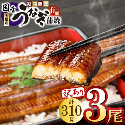 【期間限定】【訳あり】鹿児島県大隅産うなぎ蒲焼有頭 3尾セット(計310g)KN007-002-07