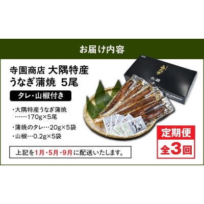 【発送月固定定期便】大隅特産うなぎ蒲焼5尾(850g)【国産】2488全3回