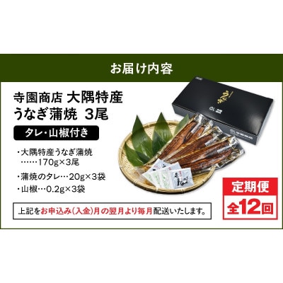 【毎月定期便】大隅特産うなぎ蒲焼3尾(510g)【国産】2484全12回