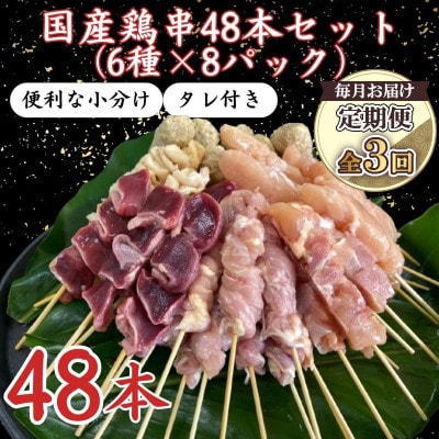 【毎月定期便】国産鶏串48本セット(6種8パック)全3回
