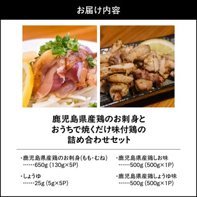 鹿児島県産鶏のお刺身とおうちで焼くだけ味付鶏の詰め合わせセット　1495-1