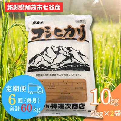【毎月定期便】新潟県加茂市七谷産コシヒカリ 精米10kg (5kg×2袋)全6回