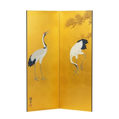 真鍮箔金屏風「金彩大鶴」(四尺二曲)《 W42×D1.5×H112(cm)》大湊文吉商店