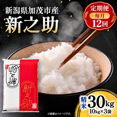 【毎月定期便】新之助　精米30kg(10kg×3袋)　お米全12回