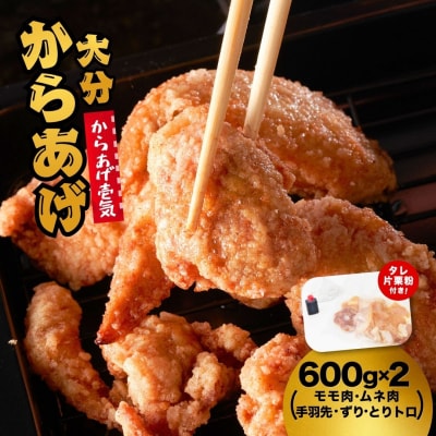 【からあげ壱気】 大分からあげ 600g×2セット(モモ、とりトロ、ムネ、ずり、手羽先)