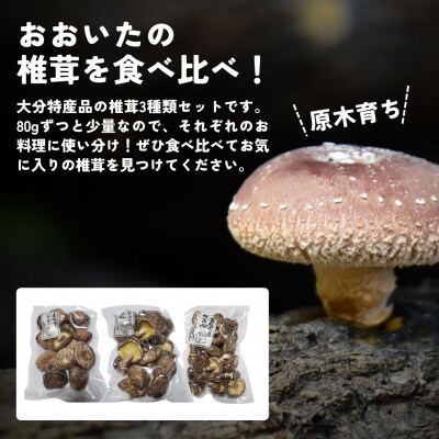 干し椎茸セット(どんこ・香信・こつぶ各80g) 原木栽培