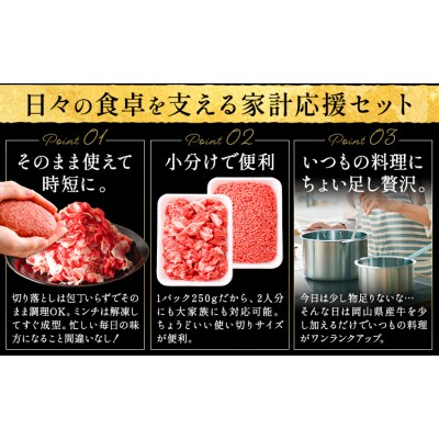 【3ヶ月定期便】牛肉 国産 切り落とし ミンチセット 岡山県産牛 2kg