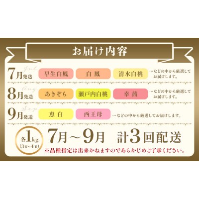 【2027年先行予約】桃 3ヶ月定期便 岡山の桃 3種 食べ比べ 各1kg 計3kg