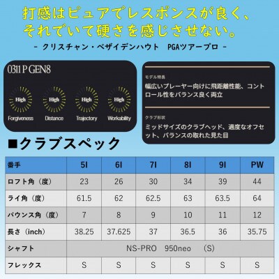 PXG 0311 GEN8-P アイアン#5～PW 6本セット-S(スチール)