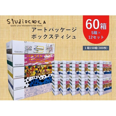 アートパッケージボックスティッシュ60箱【5箱入り×12セット】【1箱150組(300枚)】