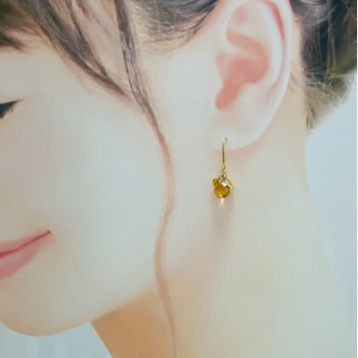 天然石シトリンとスワロフスキーのピアス