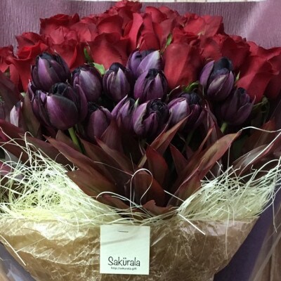 期間限定!【バラとチューリップの豪華コラボ花束】感動の嵐。喜ばれること間違いなしの花束