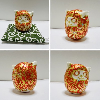 世界にひとつだけの手づくり猫だるまセット(猫耳付きだるま・座布団・布袋)