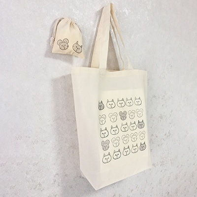消しゴムはんこで制作　ネコとネズミのトートバッグ&ミニ巾着
