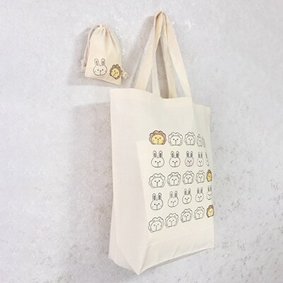 消しゴムはんこで制作 ウサギとライオンのトートバッグ&ミニ巾着