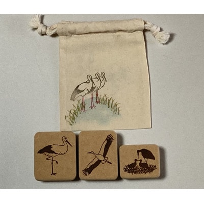 【さとふる限定】コウノトリの消しゴムはんこ3個&ミニ巾着1袋