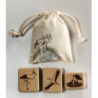 【さとふる限定】コウノトリの消しゴムはんこ3個&ミニ巾着1袋