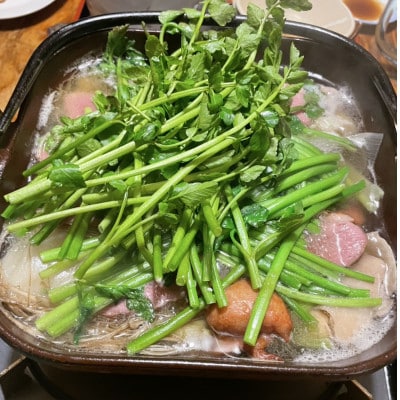 【セリ鍋・2人前】鍋にかけるだけの簡単調理!合鴨肉&鶏肉入り◆簡単調理◆温まる一品