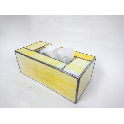 ステンドグラスのボックスティッシュケース(高さ7cm)マーブルイエロー[52217191]