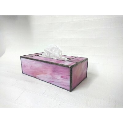 ステンドグラスのボックスティッシュケース(高さ7cm)マーブルピンク[52217193]