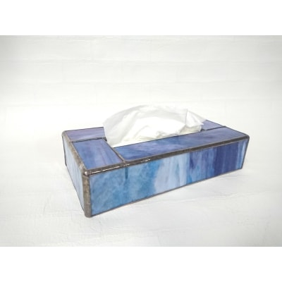 ステンドグラスのボックスティッシュケース(高さ5cm)マーブルブルー[52217195]