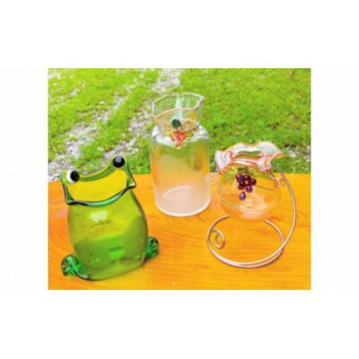 【ガラス製一輪挿し】カエル・大しぼり・金魚セット