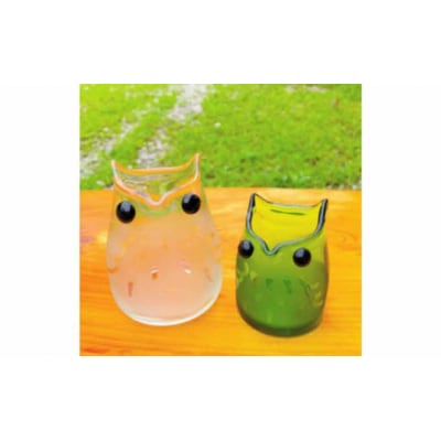 【ガラス製一輪挿し】ふくろう親子セット