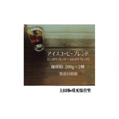 【上田珈琲豆焙煎堂】珈琲豆 アイスコーヒーブレンド 200g×2種 セット【粉】